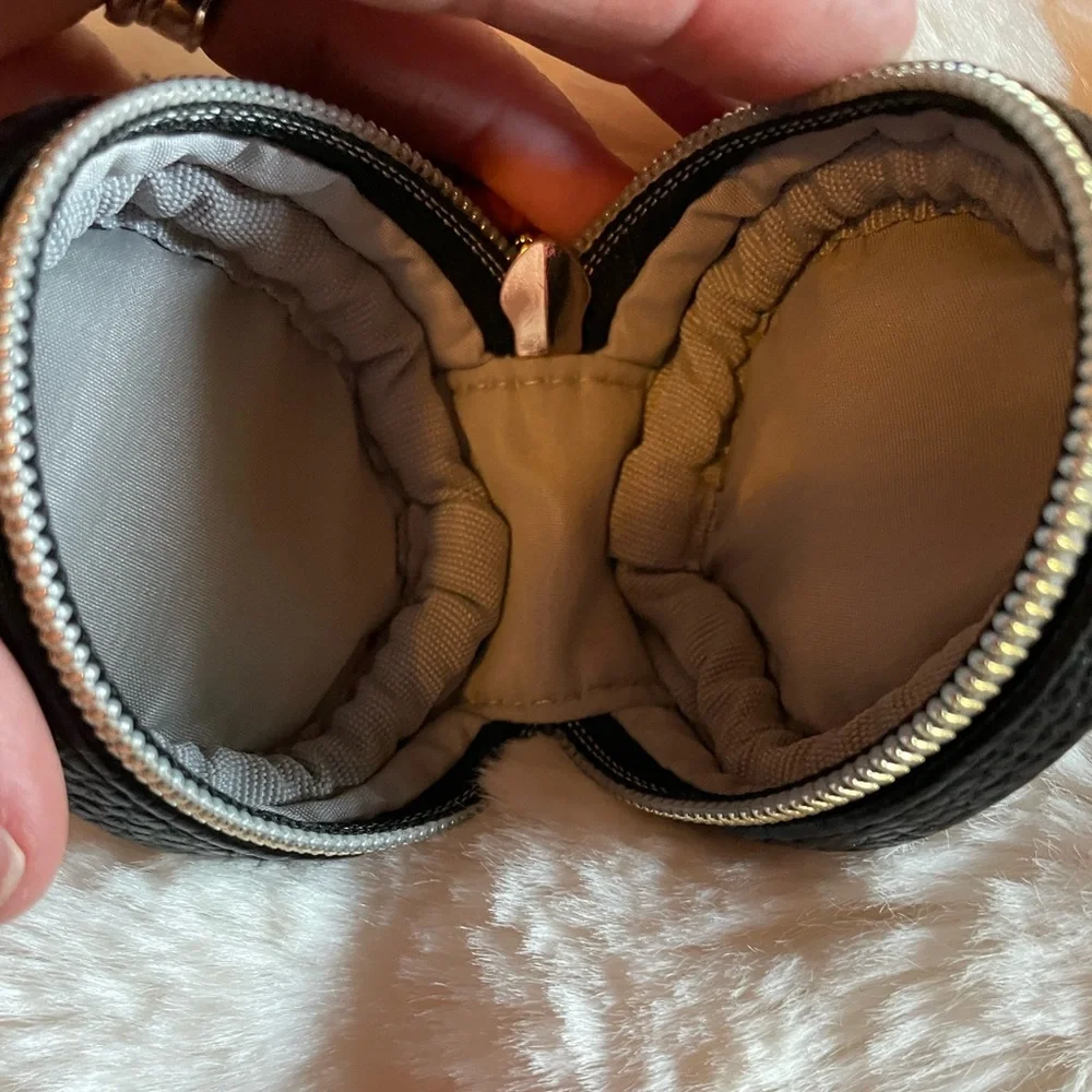 Itzy Ritzy Brown Leather & Black White Herringbone Keychain Coin Pouch